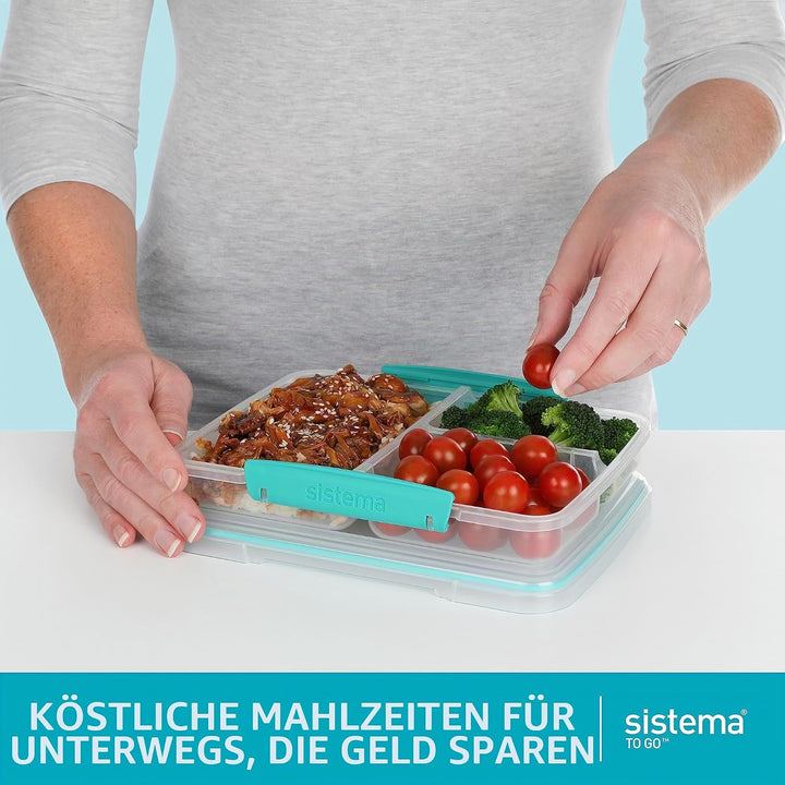 Sistema TO GO-Brotdosen mit Fächern zum Portionieren | 820ml Lunchbox mit stapelbarem Design und Cli
