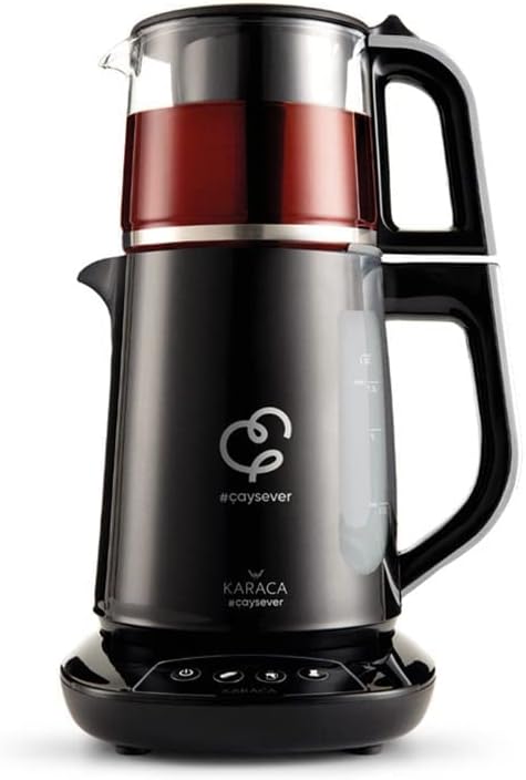Karaca Caysever Teekanne Sprechende Teemaschine Chrome, 1.5 LT Wassertank, 0.8 LT Glaskanne, Türkisc