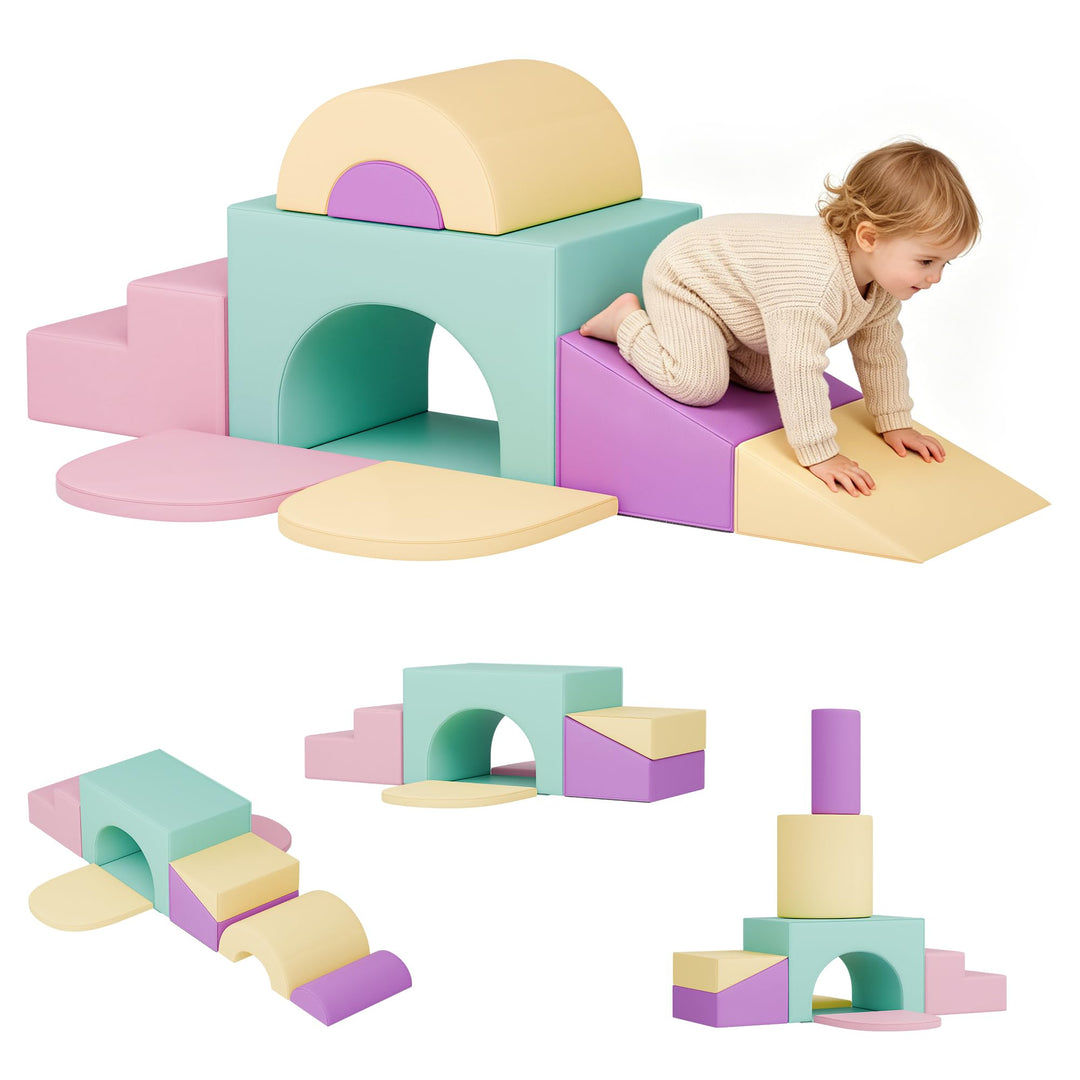 Xilingol 7 TLG.Schaumstoff Bausteine Kinder,Wasserfeste Softbausteine aus PU mit Tunne,Treppe &amp; Ramp