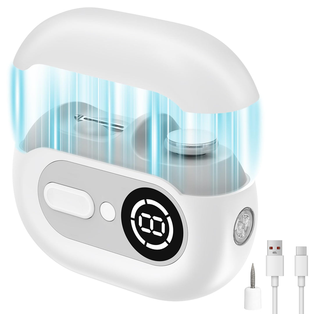 4-in-1 Elektrischer Nagelknipser – Elektrischer Nageltrimmer mit LED-Licht,UV-Lampe und Aufbewahrung