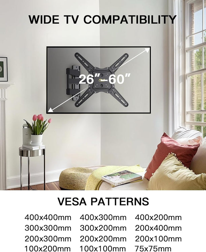 Alphamount TV Wandhalterung, Schwenkbare Neigbare TV Halterung für 26-60 Zoll LED LCD Flach & Curved