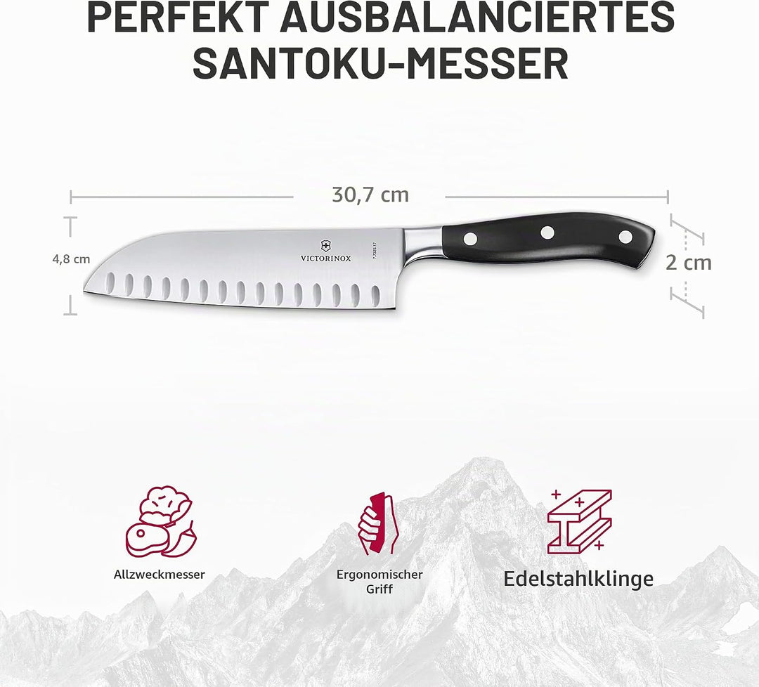 Santokumesser, geschmiedet, mit Kullenschliff,
