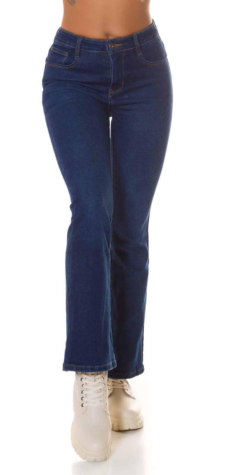 Koucla Basic High Waist Jeans mit Schlag 44 Blau, 44 Blau