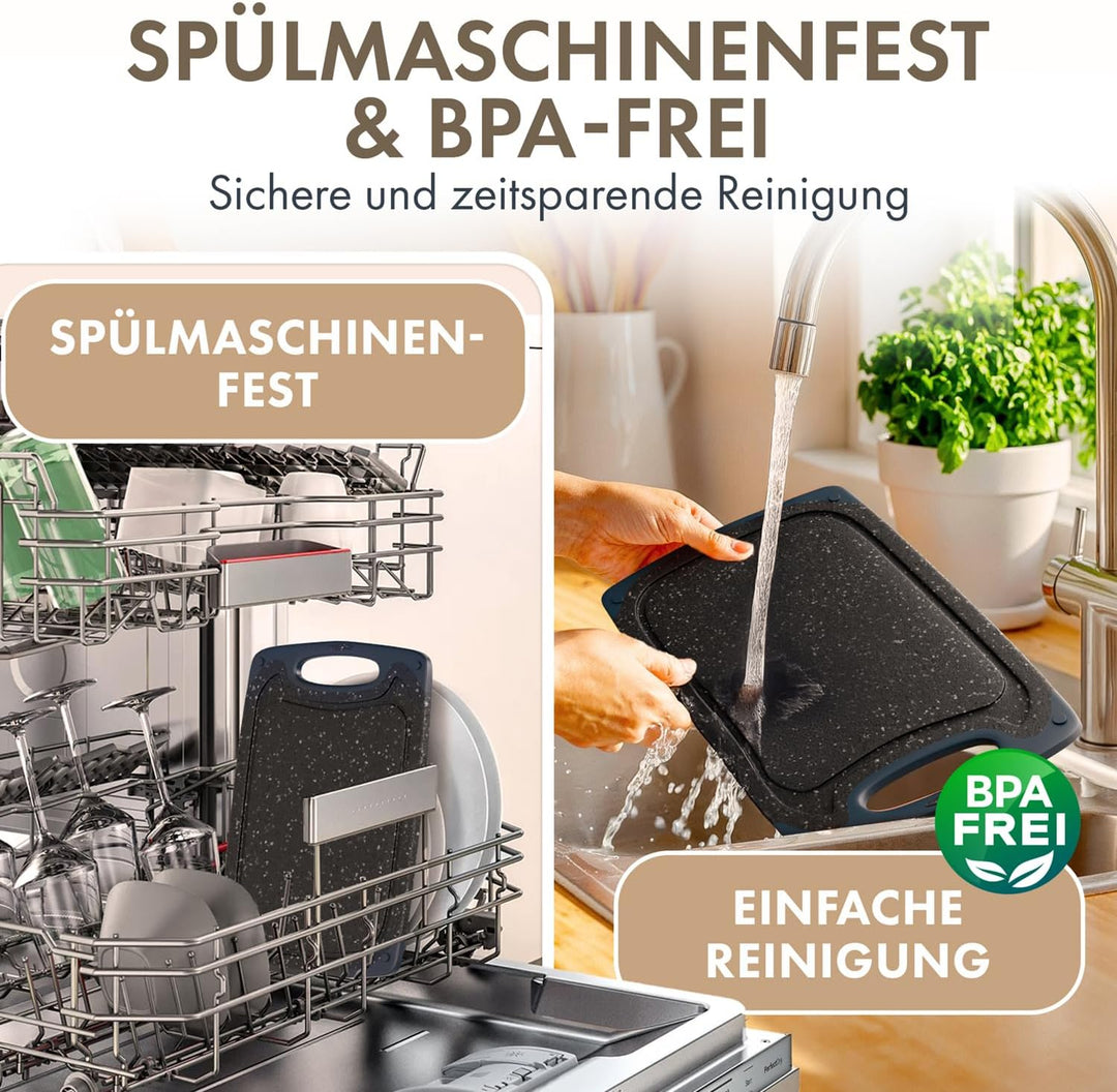 Blumtal Schneidebrett Set mit 3 Grössen (S/M/L) - Schneidebrett Kunststoff gross + Saftrillen & Grif