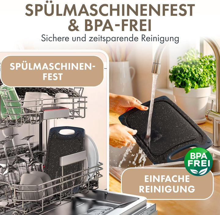 Blumtal Schneidebrett Set mit 3 Grössen (S/M/L) - Schneidebrett Kunststoff gross + Saftrillen & Grif