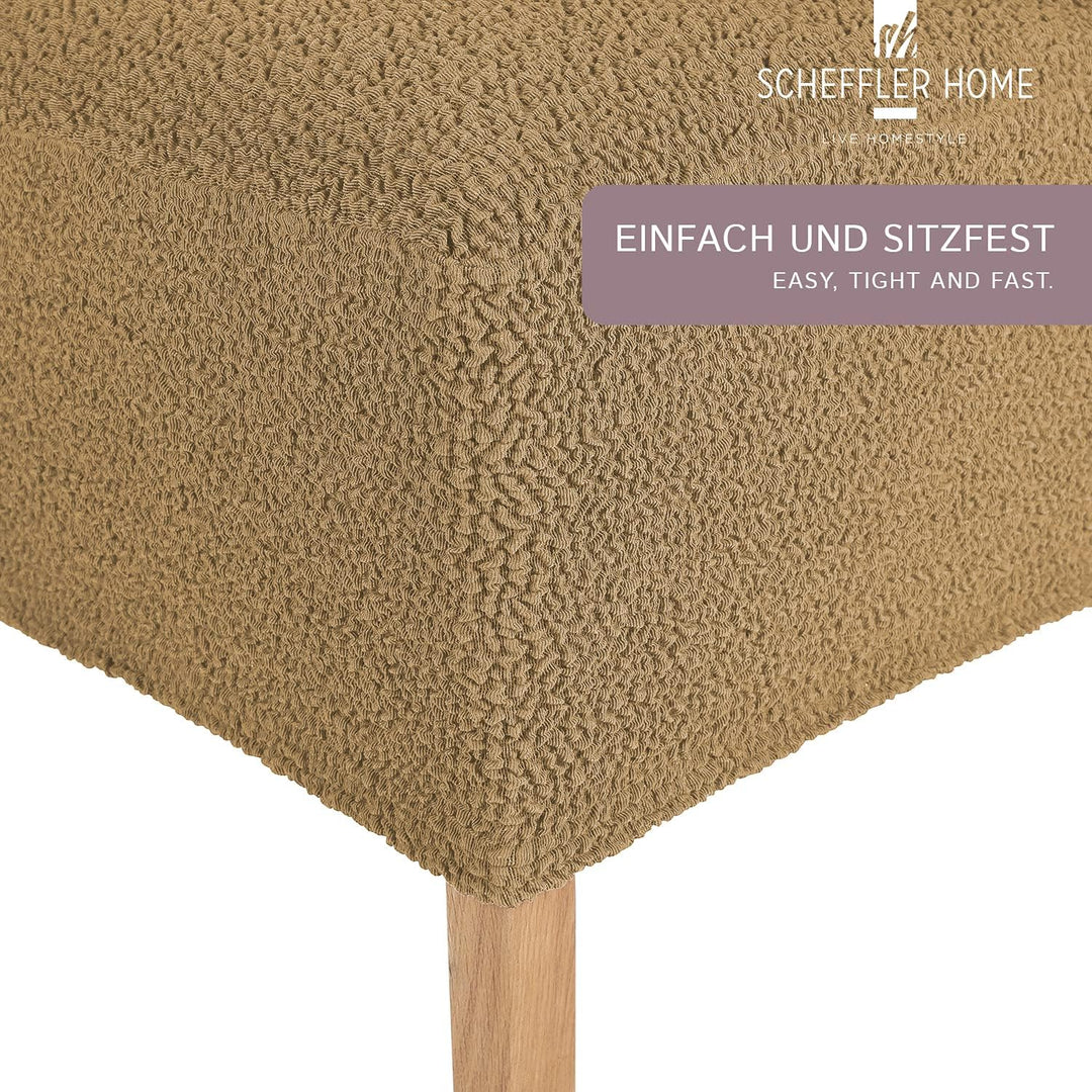 SCHEFFLER-Home Stuhlhussen Stretch Jacquard Lea/Stuhlhussen Beige als Stuhlüberzug 4er Set/Stuhlhuss