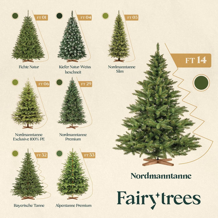 FairyTrees Weihnachtsbaum künstlich 120cm NORDMANNTANNE mit Christbaum Holzständer | TESTSIEGER Tann