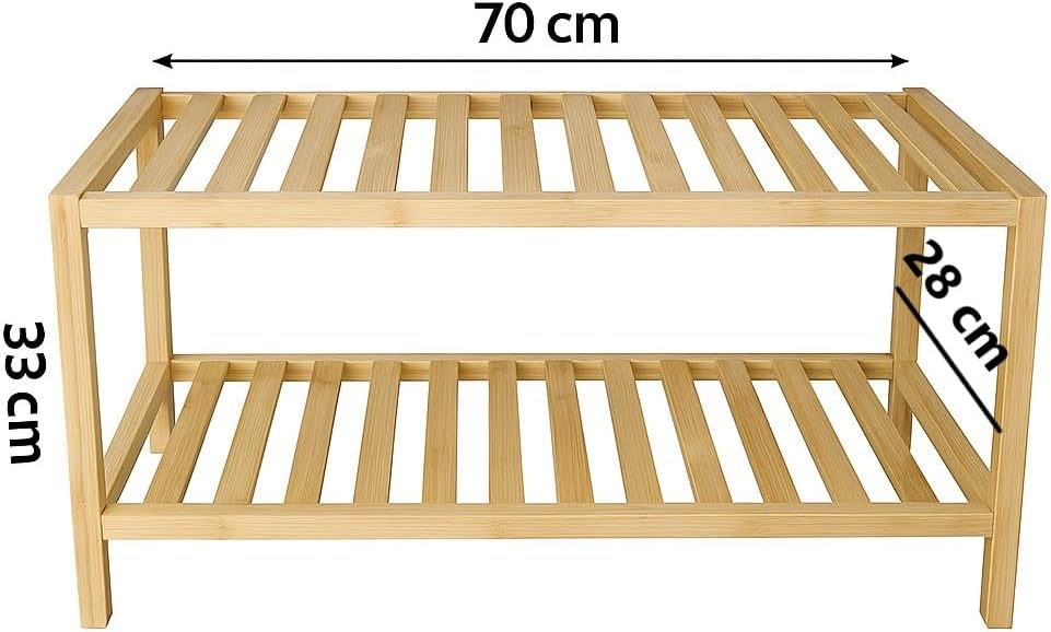 hausleben Bambus Schuhregal, 2 Ebenen, 70x28x33 cm, Naturholz Standregal | Platzsparendes Design, Le