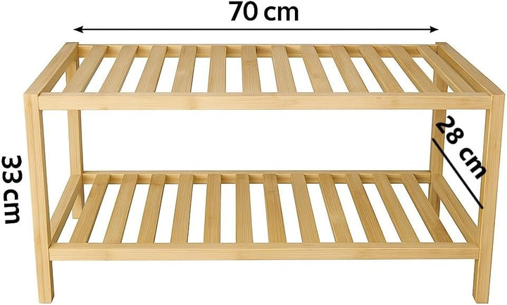 hausleben Bambus Schuhregal, 2 Ebenen, 70x28x33 cm, Naturholz Standregal | Platzsparendes Design, Le