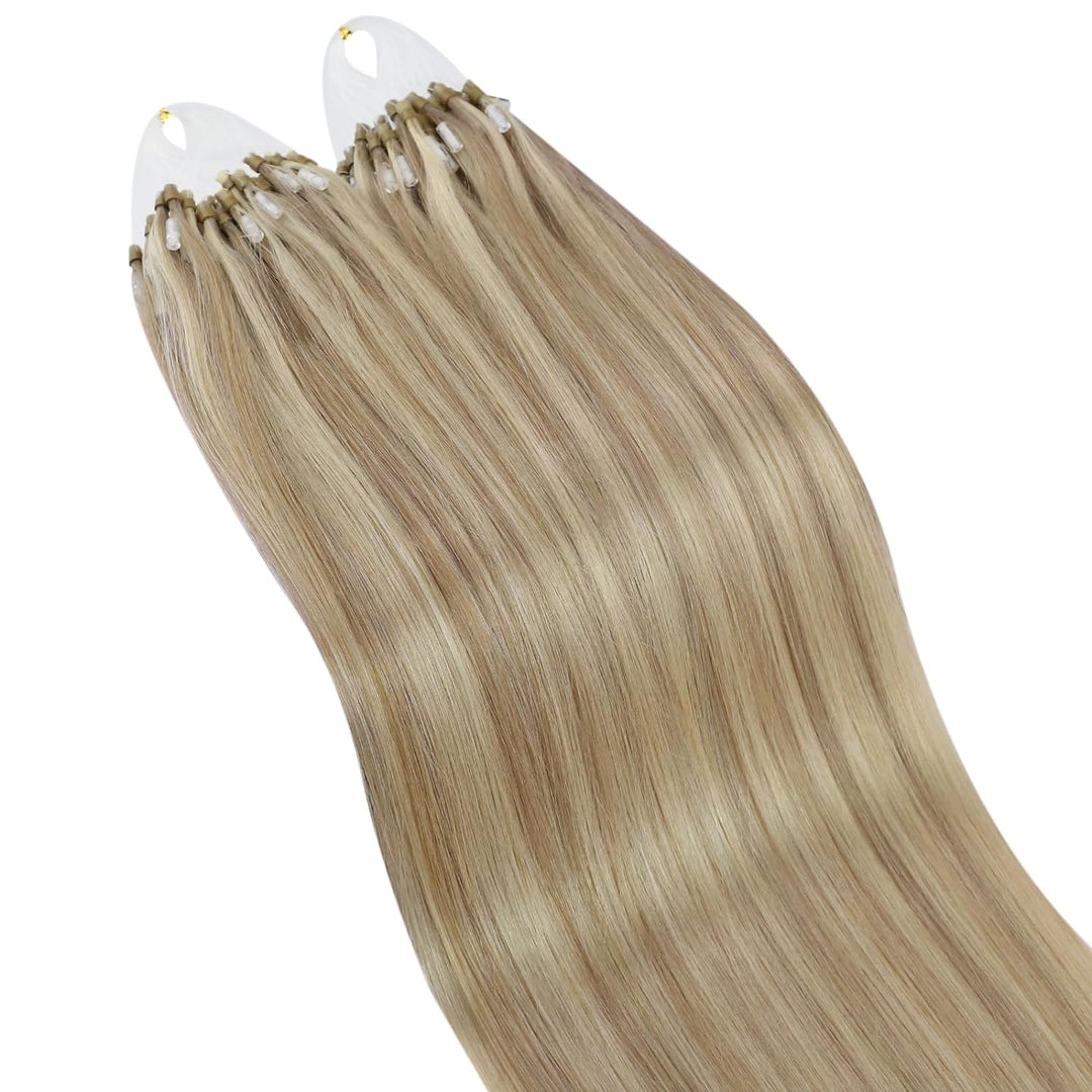 Ugeat 55cm Haarverlängerung mit Microrings Extensions Bondings 50Strähnen 50Gramm Gesträhnt Farbe Mi