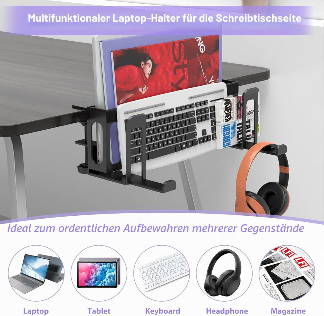 6 In 1 Schreibtisch Seitenaufbewahrung Ohne Bohrer Verstellbare Laptop Halterung, Zweilagig, Stahl,