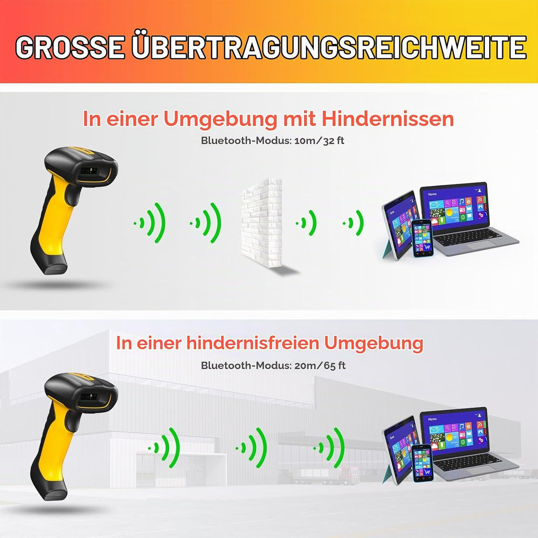 NETUM Upgraded QR Industrial Bluetooth Barcode Scanner mit Ladedock, Wireless 2D 1D Barcode Reader 2