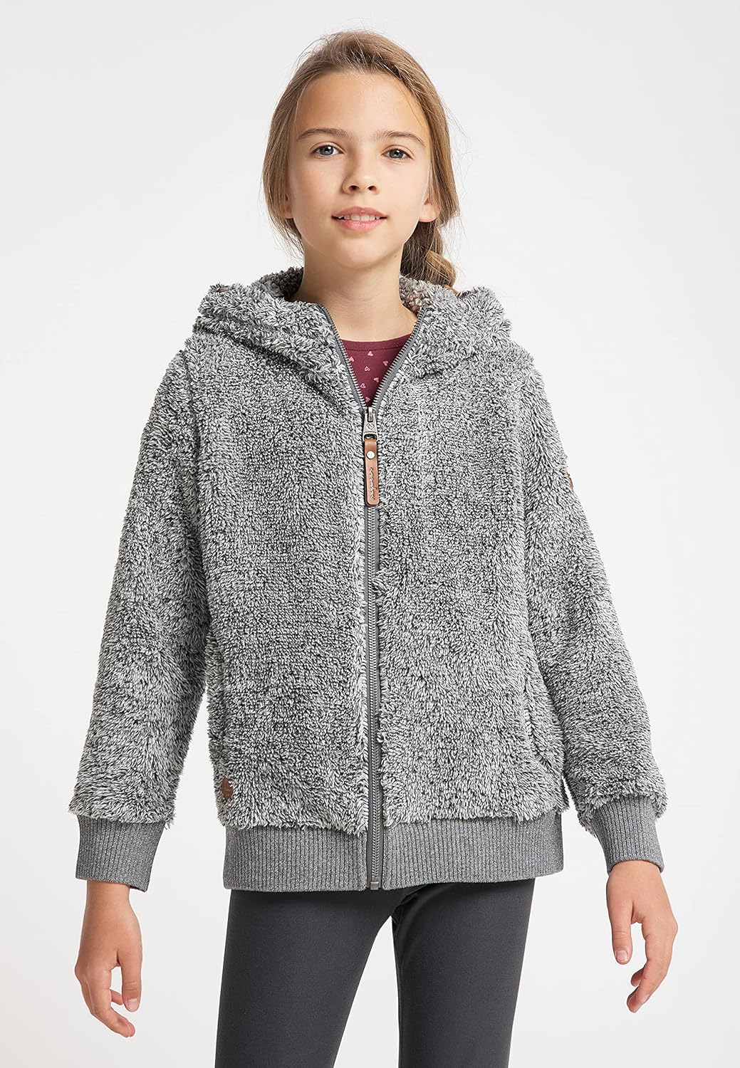 Ragwear Valentyna Mädchen Sweatjacke Sweatshirt mit Kapuze Plüsch Teddyfell Jacke Cardigan Strickjac