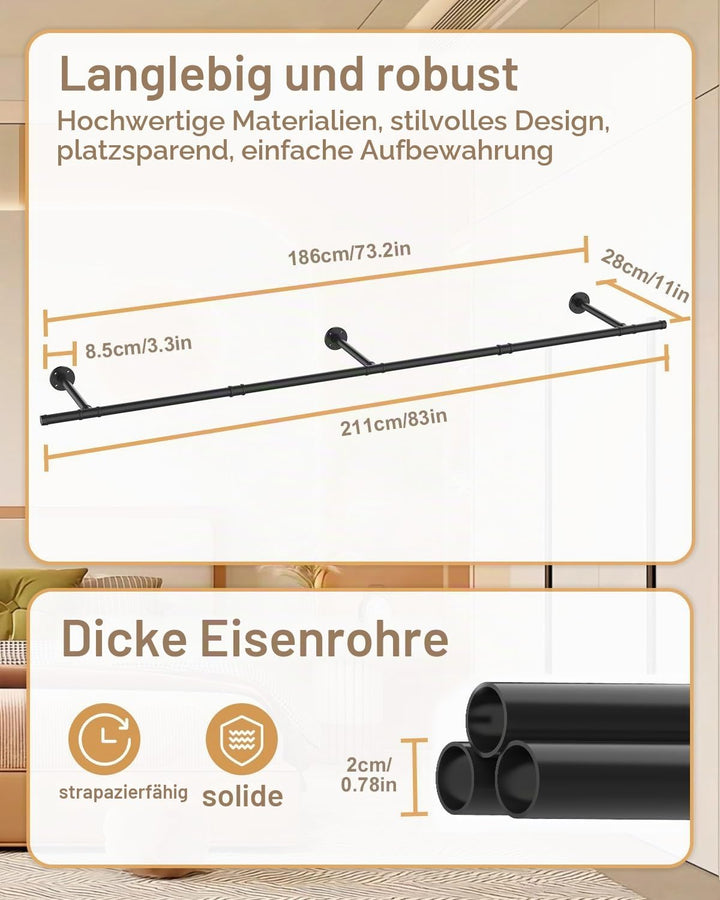 Kleiderständer für Wand, Garderobenstange Wandmontage, Kleidergestell Garderobenhalter, DIY Garderob