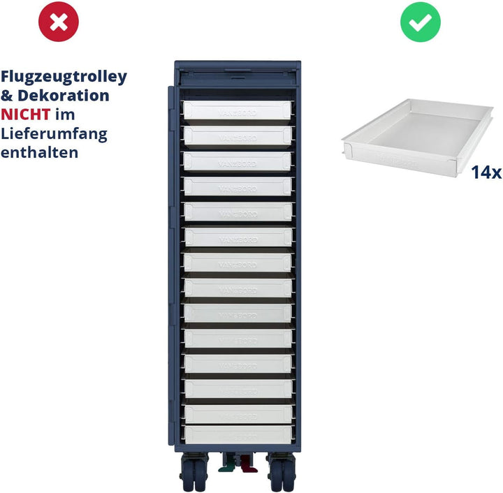 VanDeBord Ausstattungspaket 14 Einschübe Aluminium Flach, Ausstattungspaket für Airline Trolleys, Fl
