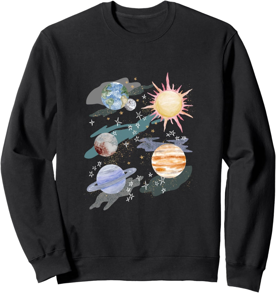 Trendy Graphic Paint Planets & Solar System Sweatshirt