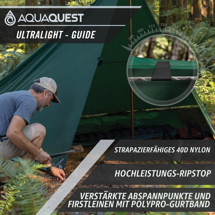 AQUAQUEST Guide wasserdichte Campingplane - Ultraleichter Biwak-Unterschlupf oder Regenschutz - Wand