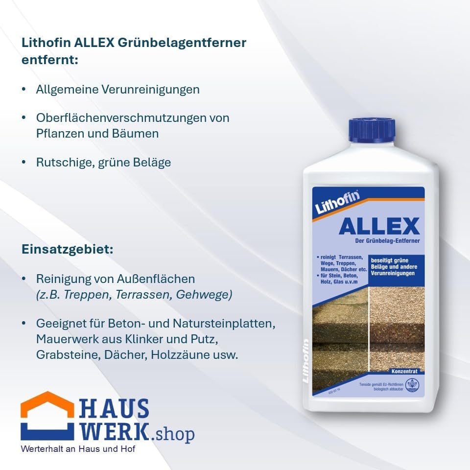 Set Lithofin Allex 1 Liter + 500 ml MN Aussenreiniger + Bürste + Haushaltshandschuhe