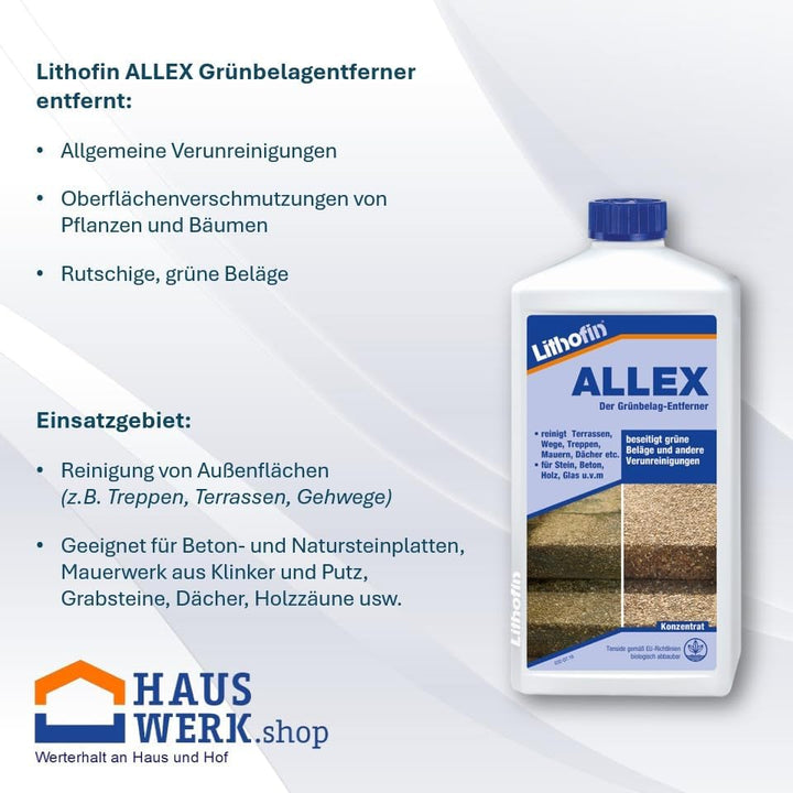 Set Lithofin Allex 1 Liter + 500 ml MN Aussenreiniger + Bürste + Haushaltshandschuhe