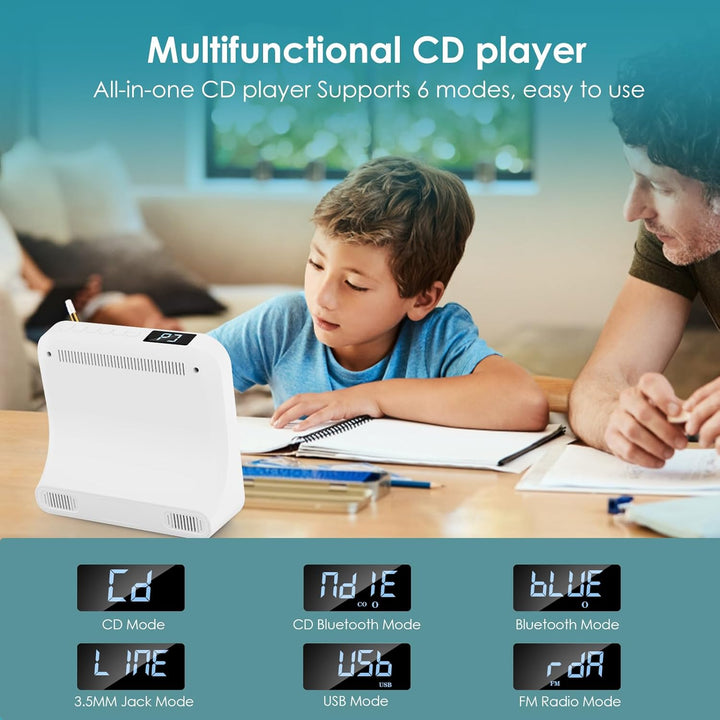 Gueray Tragbarer CD Player mit Bluetooth Desktop CD-Player mit 4000 mAh Akku für zu Hause Eingebaute
