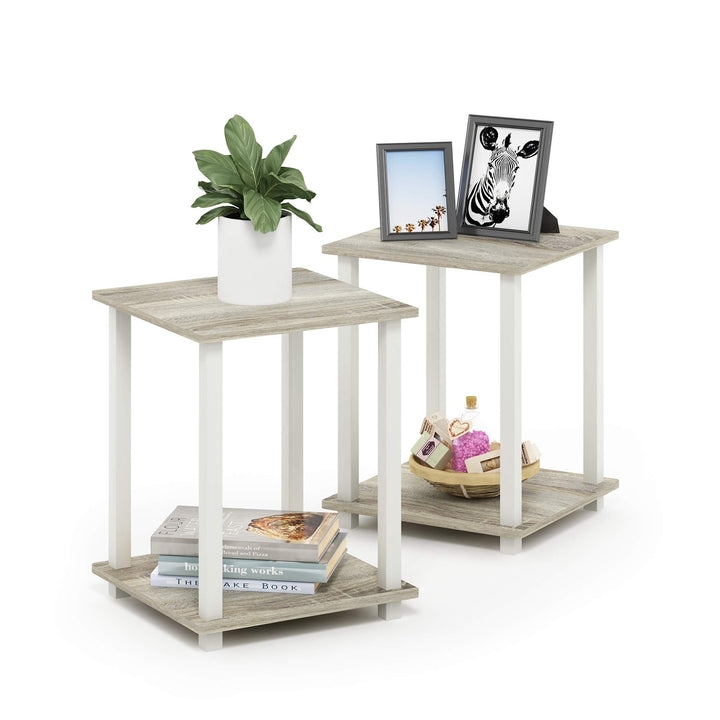 Furinno Simplistic Sofatisch, Couchtisch, Beistelltisch, mit 2 Ebenen, 2-er Set, Sonoma Eiche / Weis