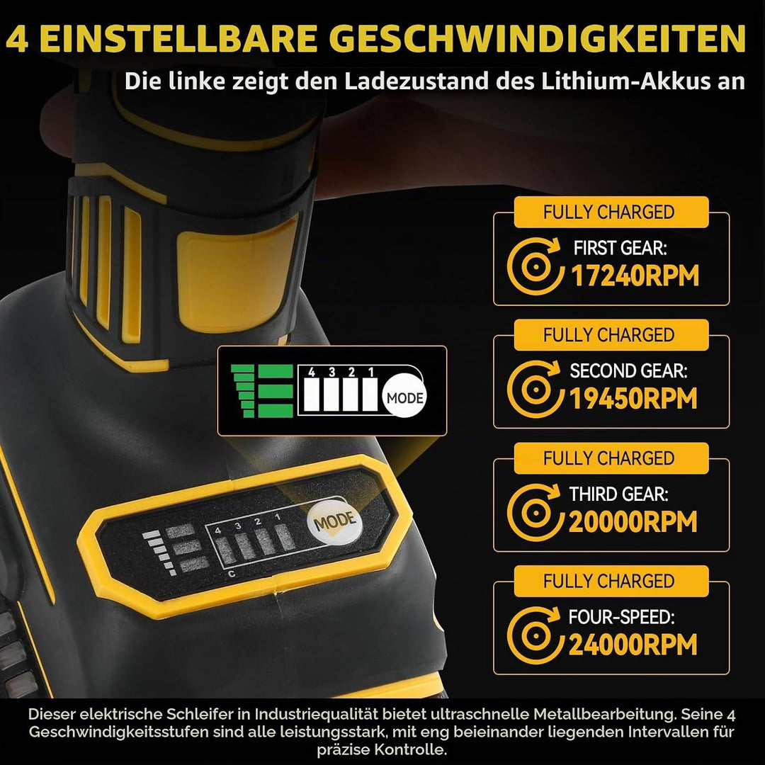 Akku Geradschleifer Kompatibel mit DeWalt 18V Akku, Bürstenloser Geradschleifer 6mm 3mm Bohrfutter P