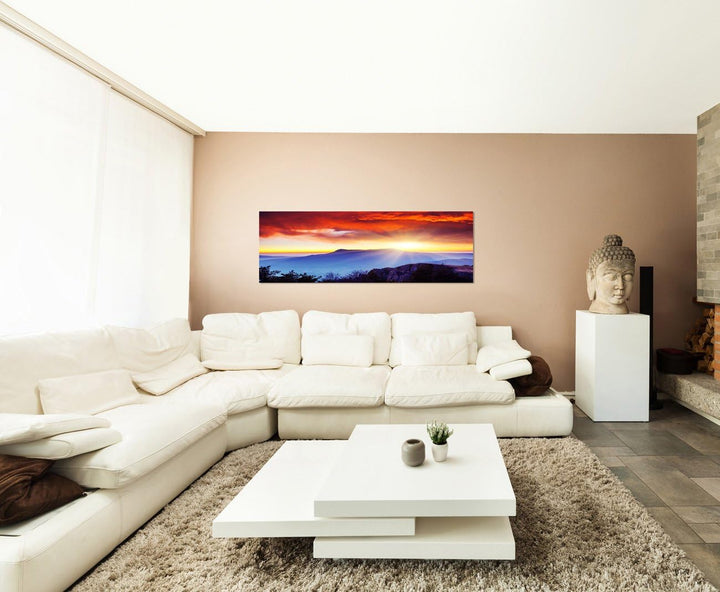 Paul Sinus Art Panoramabild auf Leinwand und Keilrahmen 150x50cm Landschaft Berge Wolken Sonnenstrah