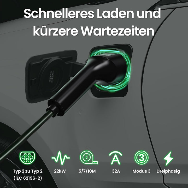 GONEO Typ 2 Ladekabel 22kW 7M 32A Ladekabel Elektroauto Typ 2 3 Phasig für E Auto EV/PHEV Typ 2 auf