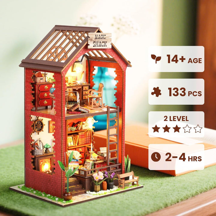 Book Nook Kit für Erwachsene DIY Miniature House mit Licht, 3D Holz Bücherregal Puzzle Booknook einf