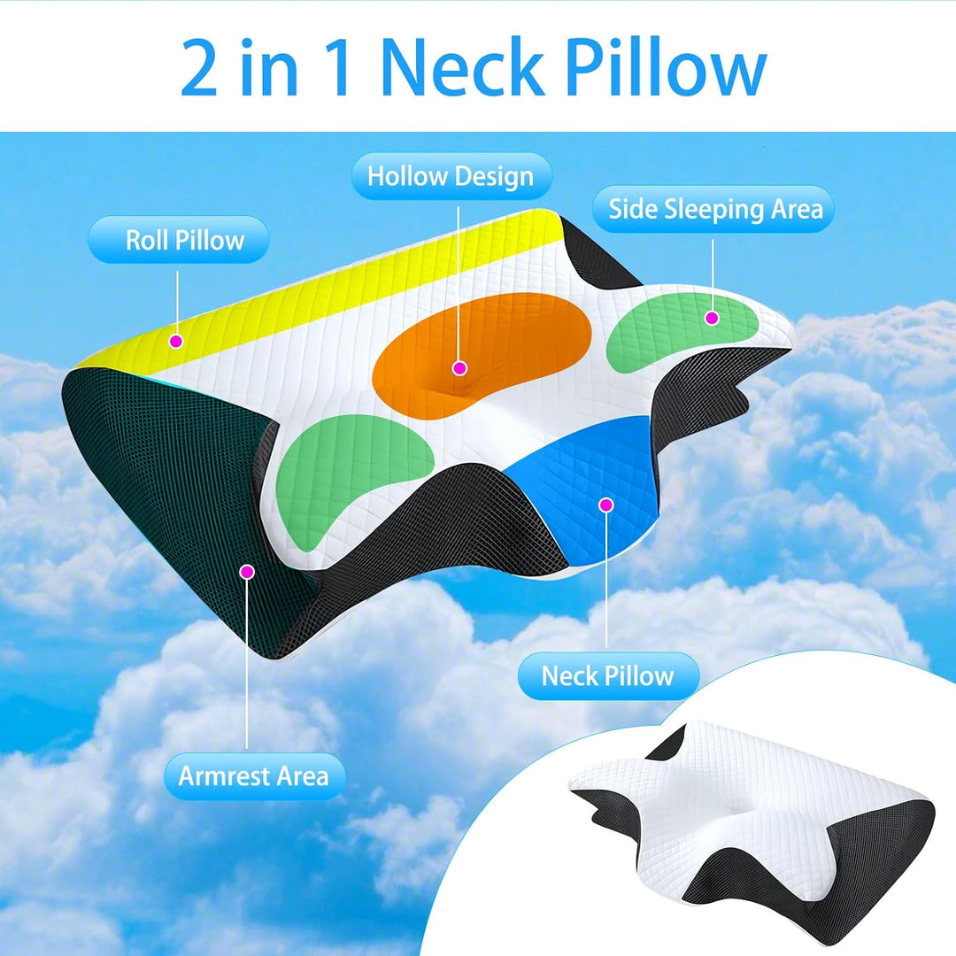 Orthopädisches Nackenkissen aus Memory Foam, Ergonomisches Kopfkissen Nackenschmerzen, Memory Foam P