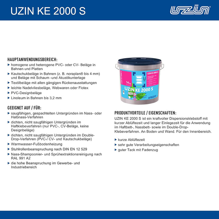 UZIN KE 2000 S Universal-Nass- und Haftklebstoff KLEBER für Vinyl- PVC Kraftvoll Universalklebstoff