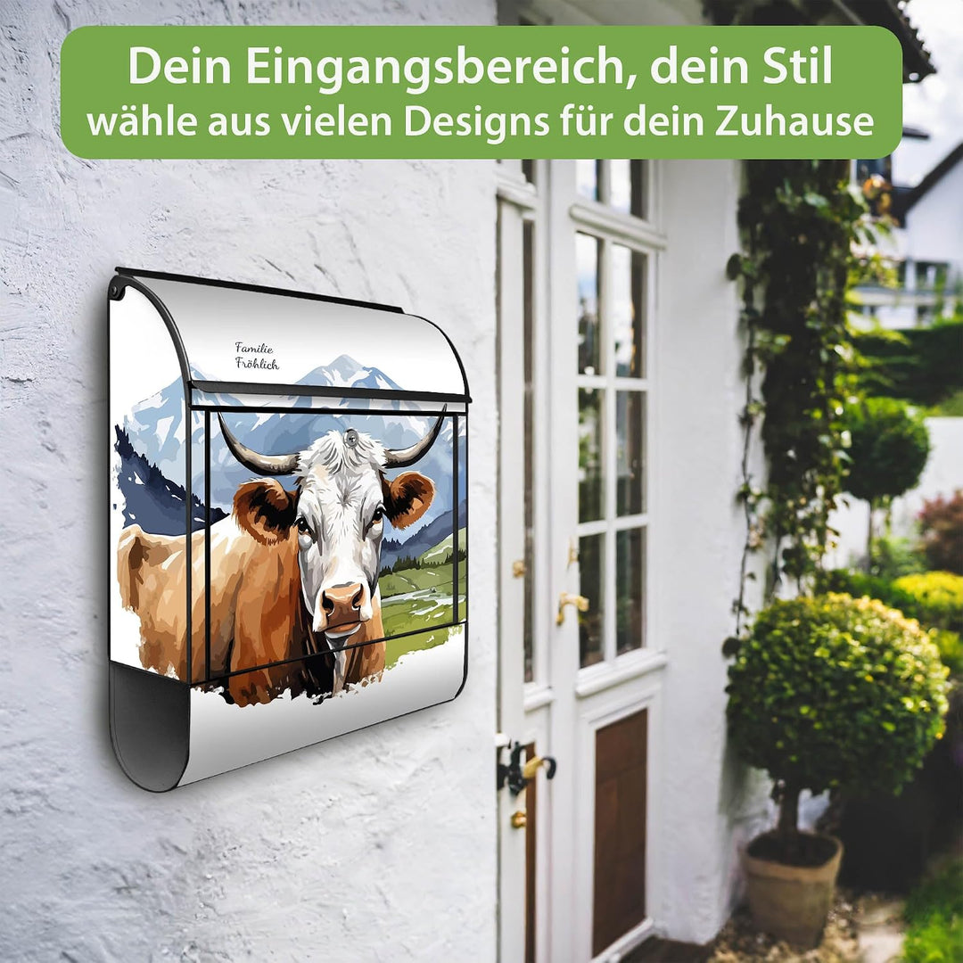 banjado Design Briefkasten personalisiert 38,5x46,5x13cm &amp; 2 Schlüssel - Briefkasten Stahl Schwarz Z