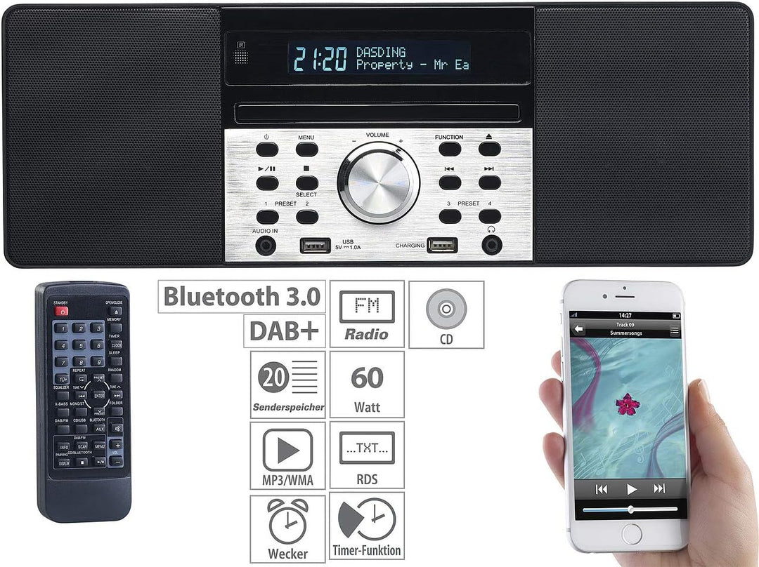 VR-Radio Radio CD: Digitalradio mit DAB+, FM, Bluetooth, CD, Audio-Player, USB-Port, 60 W (DAB Radio