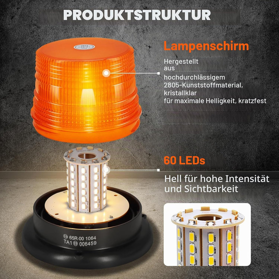 AnTom LED Rundumkennleuchte,12V-24V Gelb Rundumleuchte mit magnetischem und 3 Meters-Kabel für Gabel