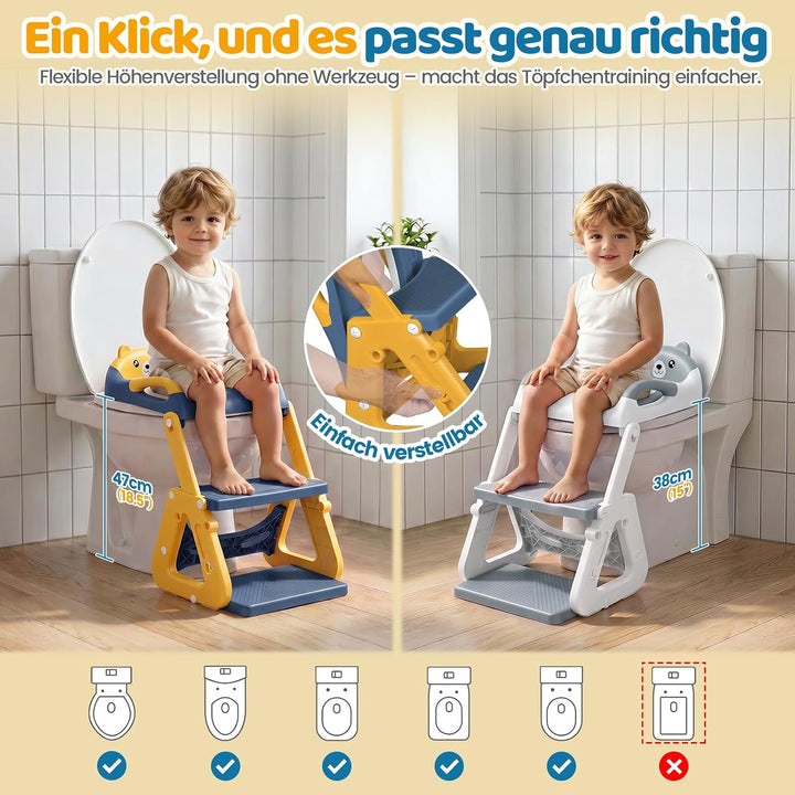 Orzbow Toilettensitz Kinder mit Treppe, Stabil Kinder Toilettensitz mit Dreiecksstruktur, Verlängert