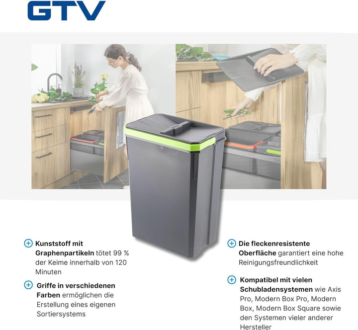 GTV - Abfallsammler AxiSpace, Mülleimer Kapazität 7 L, 10 Stück Set, für Schubladen/Schränke, aus Ku