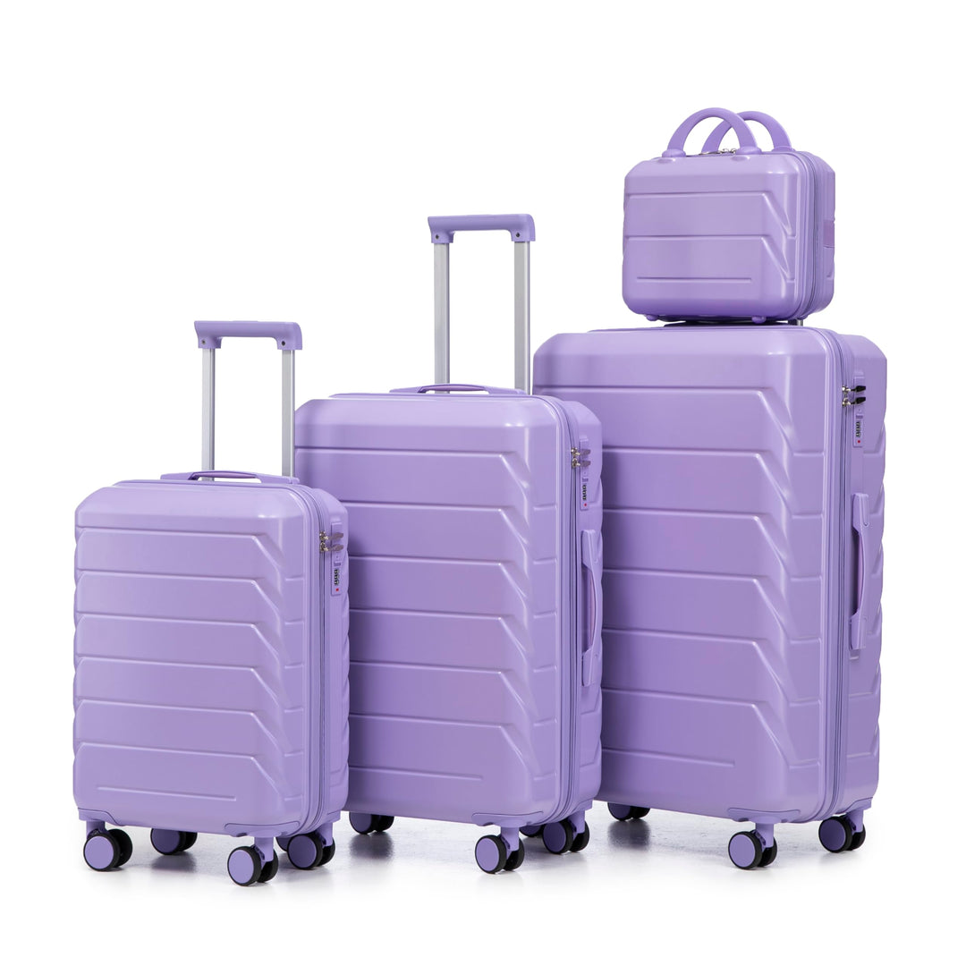 Kofferset mit ABS-Hartschale, Spinner-Reisegepäck, Blau Lila, 4-teilig