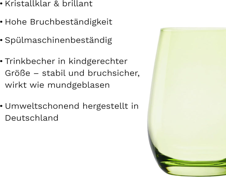 Stölzle Lausitz Wassergläser Set Elements Kids Farbe Grün 335 ml randvoll / 6er Set Wassergläser Spü