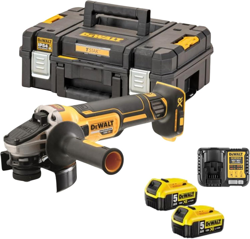 Dewalt 18 Volt 125 mm Akku-Winkelschleifer DCG405P2 (800 Watt, bürstenloser Motor, Epoxyd-Harz gepan