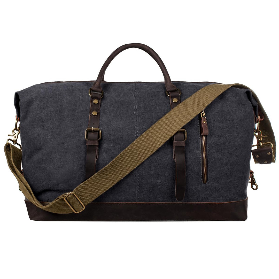 S-ZONE Reisetasche 60L Vintage Canvas Crazy Horse Leder Trim Unisex Handgepäck Weekender Tasche Spor