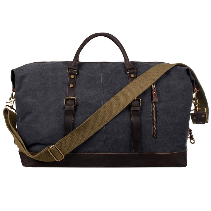 S-ZONE Reisetasche 60L Vintage Canvas Crazy Horse Leder Trim Unisex Handgepäck Weekender Tasche Spor