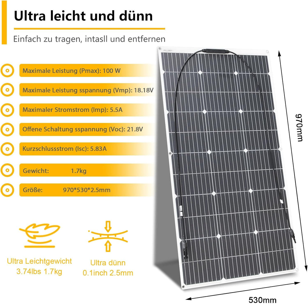 100W Solarmodul Flexibles Solarpanel Ideal für Inselanlagen Outdoor Aktivitäten 1pcs X 100W, 1pcs X