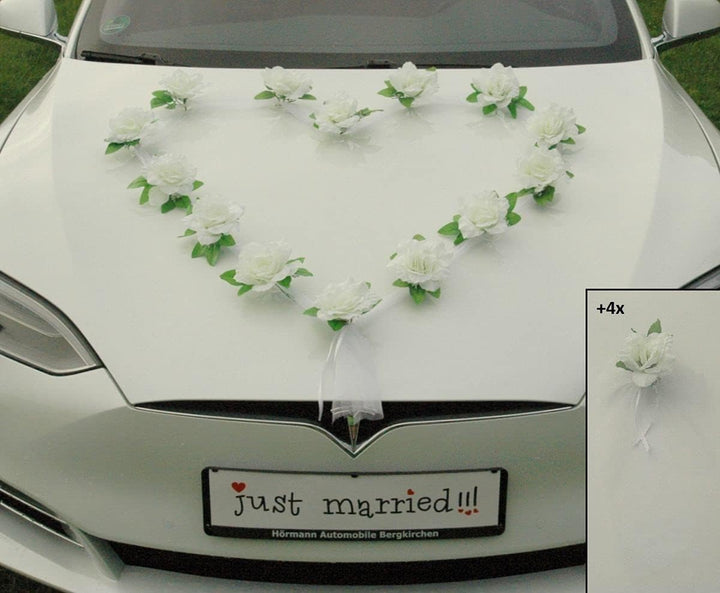 Autoschmuck Organza Herz Auto Schmuck Braut Paar Rose Deko Dekoration Hochzeit Car Auto Wedding Deko