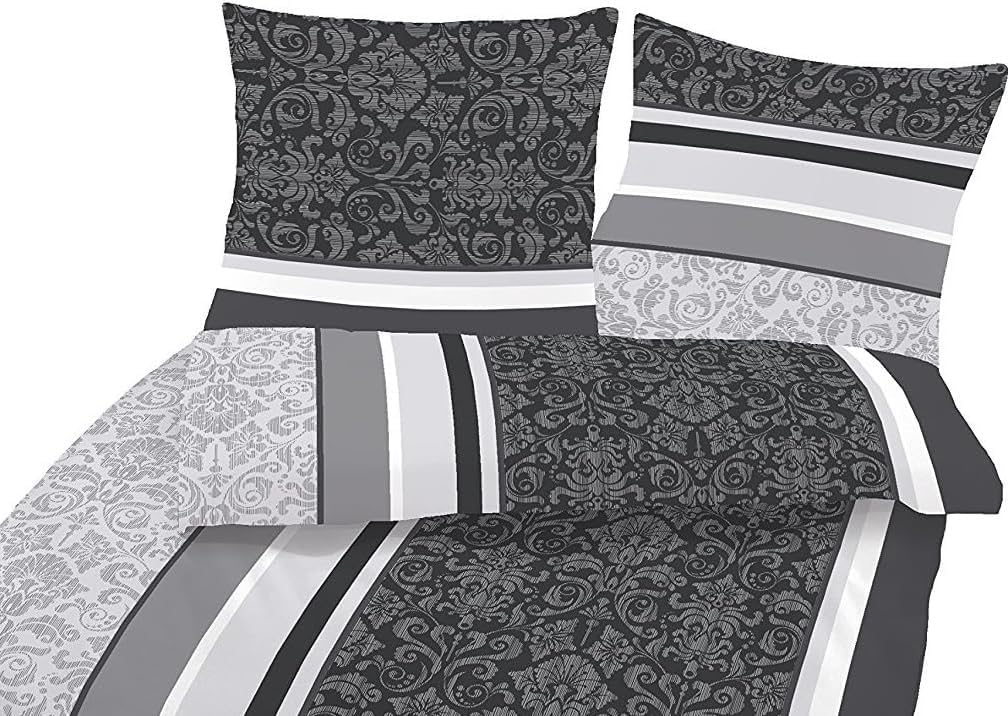 soma Biber Bettwäsche 2 teilig Bettbezug 135x200 cm Kopfkissenbezug 80 x 80 cm anthrazit Barock Blum