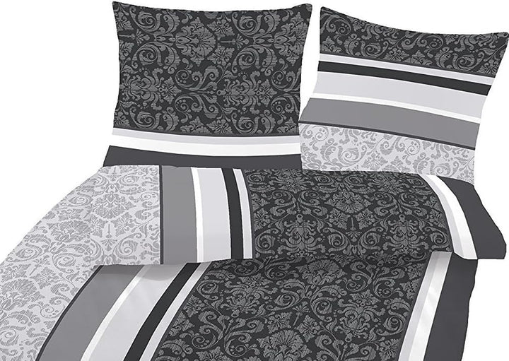 soma Biber Bettwäsche 2 teilig Bettbezug 135x200 cm Kopfkissenbezug 80 x 80 cm anthrazit Barock Blum
