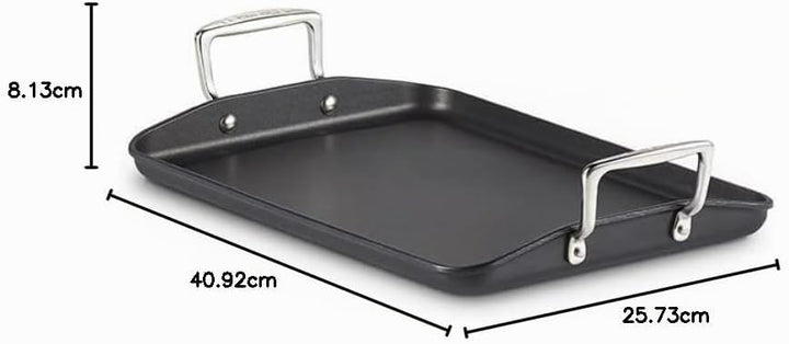 LE CREUSET Aluminium-Antihaft Grillplatte, 35 cm, Ohne Rillen, Für alle Herdarten inkl. Induktion ge