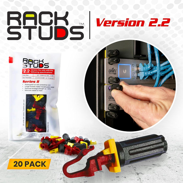 Rackstuds R20 Serie II Rackmontageschrauben – Server-Rack-Schrauben und Käfigmuttern-Ersatz für 19"