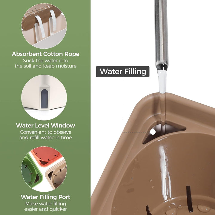 T4U 27cm Selbstwässernder Blumenkasten Kräutertopf mit ERD-Bewässerungs-System Braun 3er-Set Kunstst