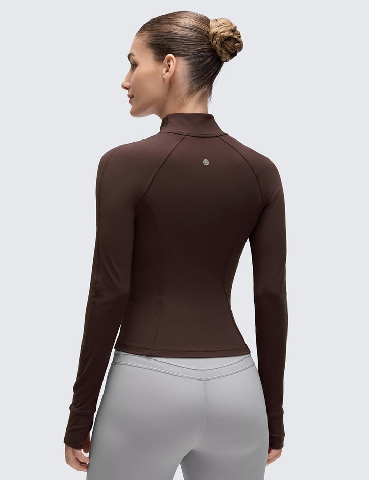 CRZ YOGA Damen Butterluxe Full Zipper Sport Jacke Zip Tasche Crop Running Laufjacke Gym Langarmshirt