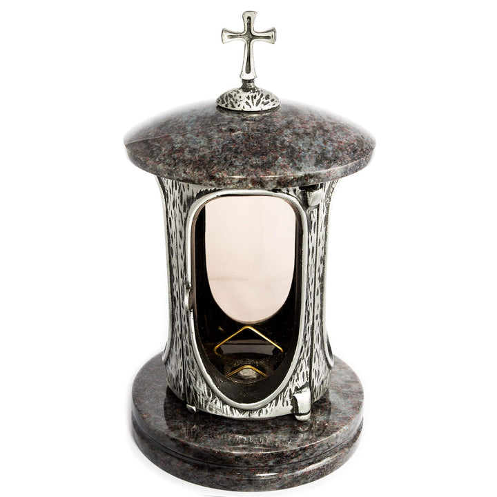 Stilvolle Grablaterne Anthrazit mit Kreuz Granit Orion dunkel Höhe 27 cm/Ø 15 cm Grableuchte Grablic